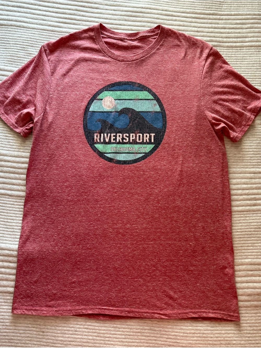 Riversport Oklahoma City TShirt Mens Medium Heather Red Wave Graphic OKC Outdoor